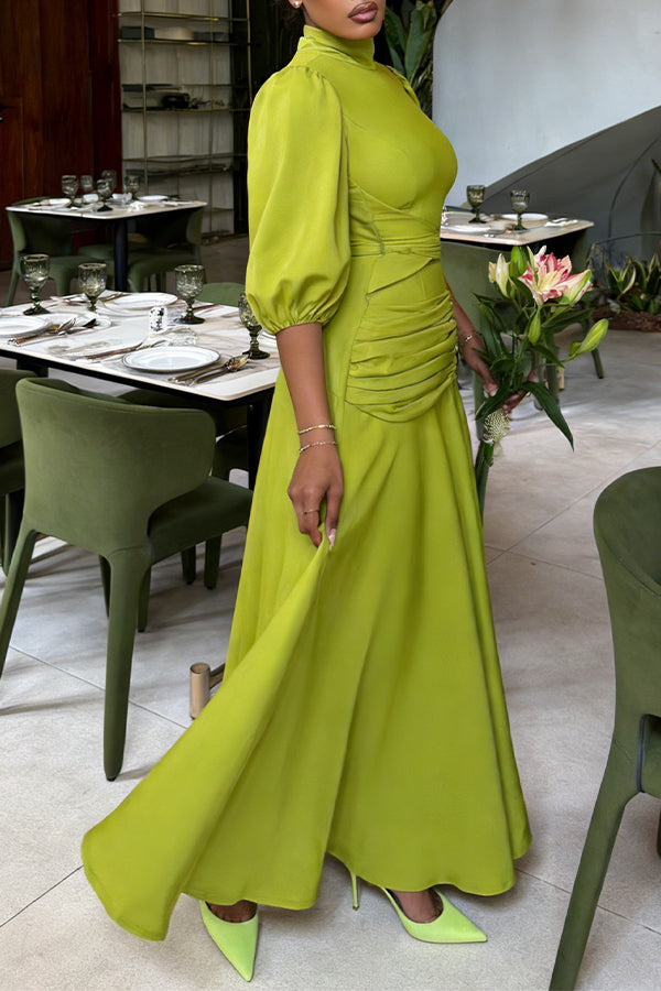 Elegant Lantern Sleeve Stand Collar Dress