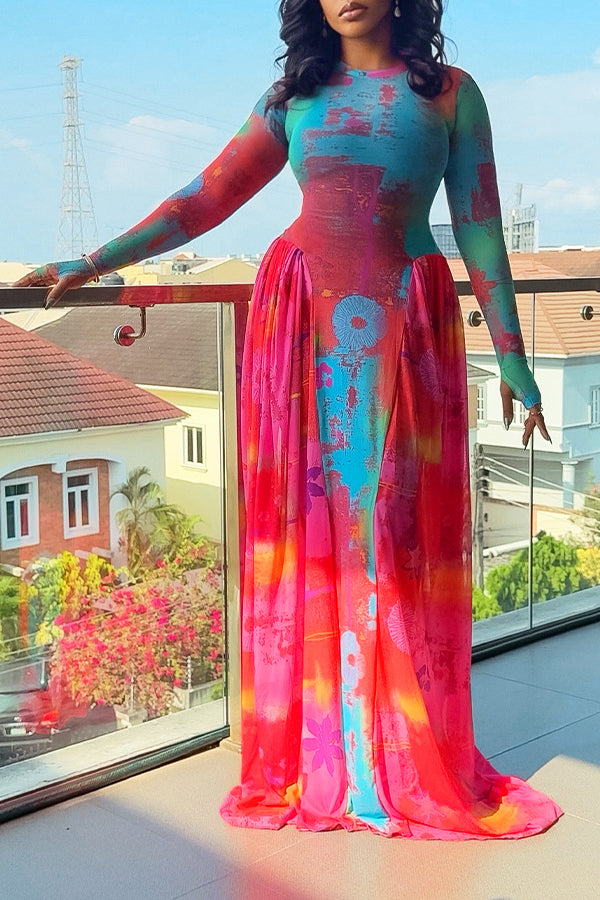 Chic Ombre Allover Print Midi Dress