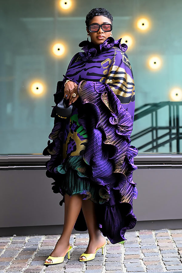 Stylish Mardi Gras Layered Frill Trim Dress