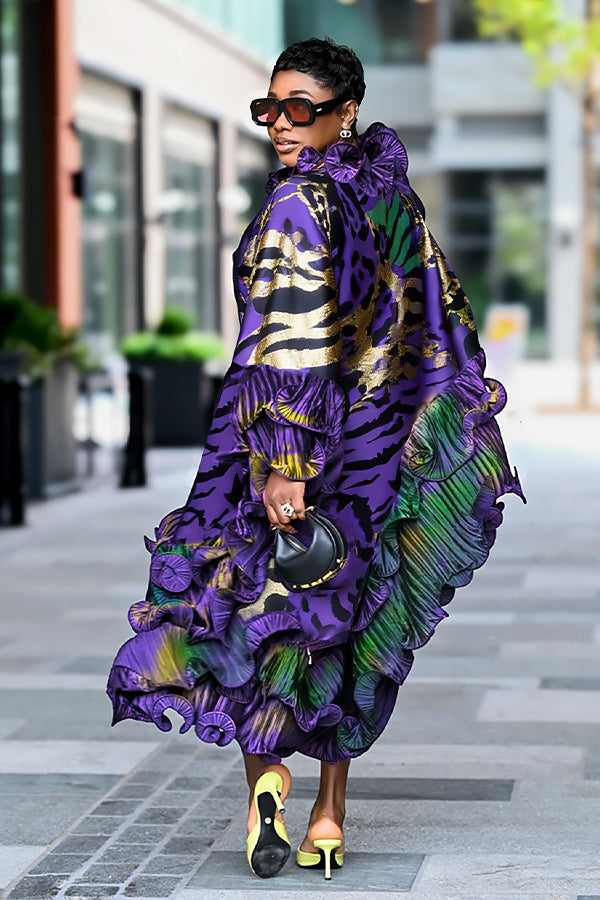 Stylish Mardi Gras Layered Frill Trim Dress