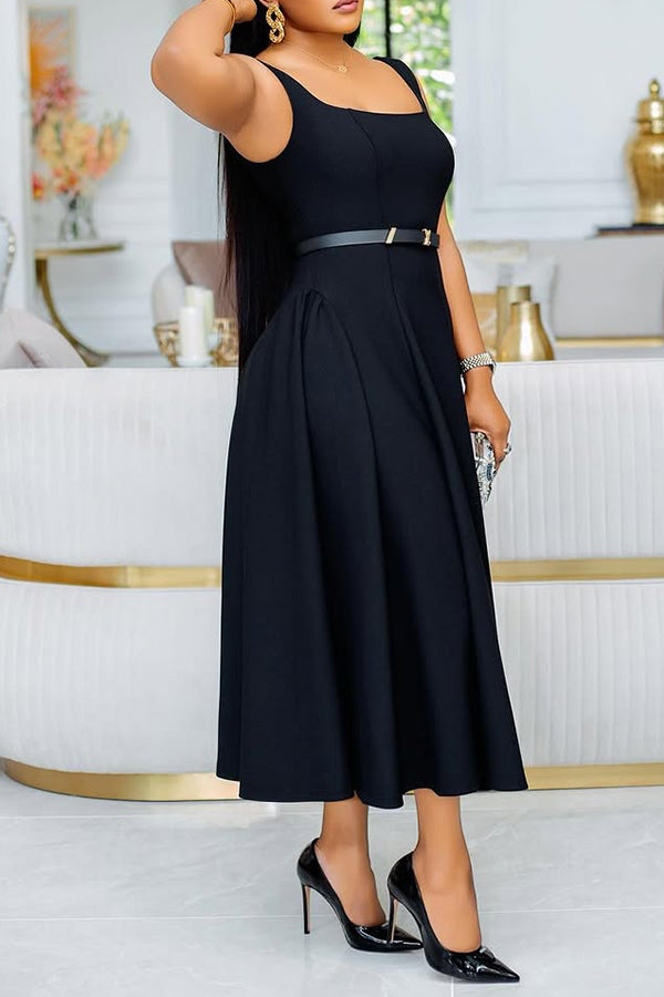 Elegant Square Neck A-Line Midi Dress