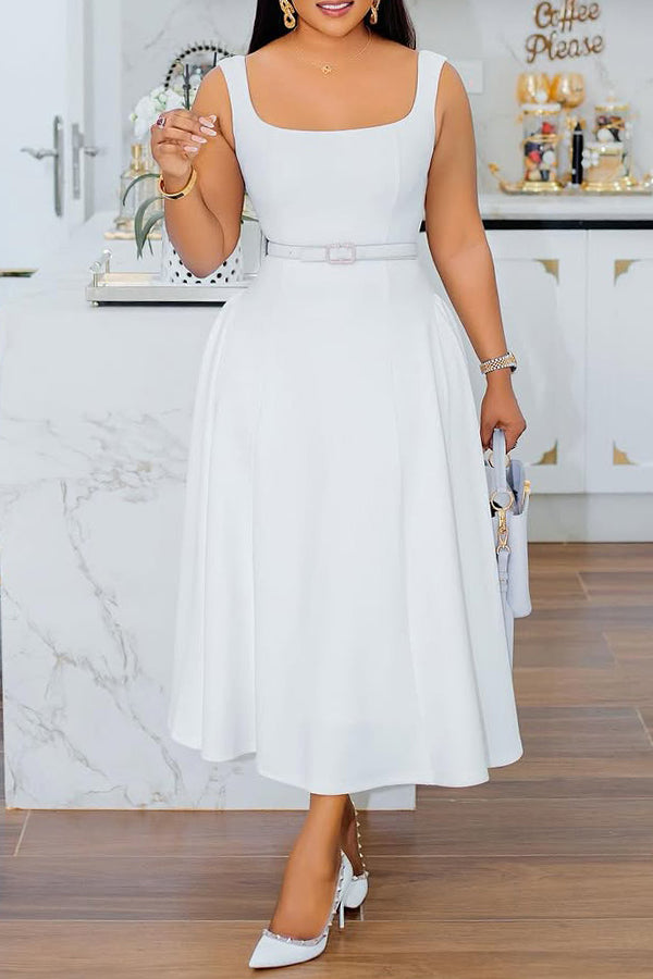 Elegant Square Neck A-Line Midi Dress