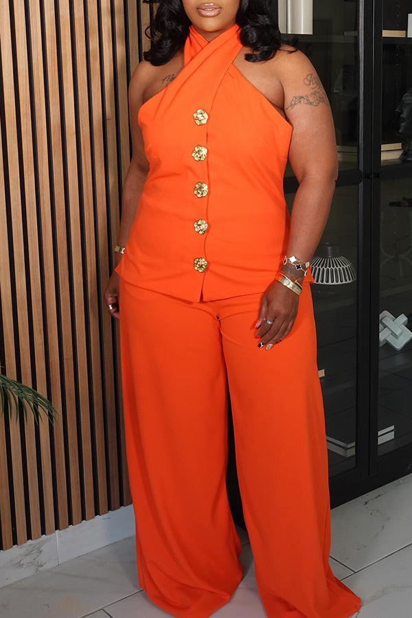 Chic Single Breasted Vest & Wide Leg Pants Set