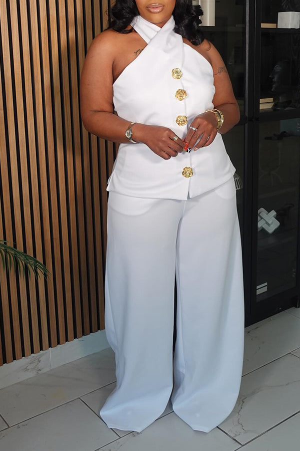 Chic Single Breasted Vest & Wide Leg Pants Set