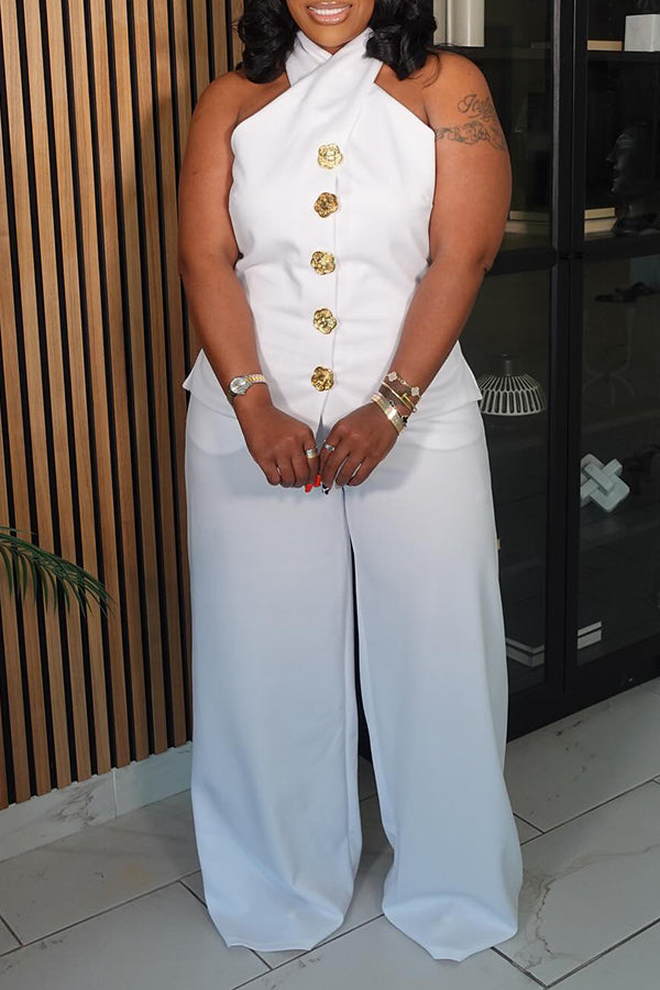 Chic Single Breasted Vest & Wide Leg Pants Set