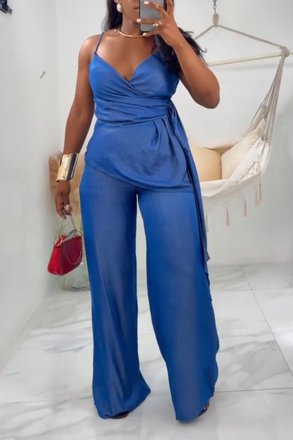 Chic Side Ruched Denim Vest &  Jeans Set