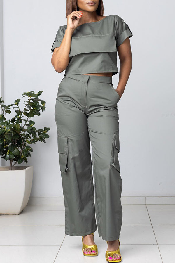 Casual Short Sleeve T-shirt & Wide Leg Pants Set
