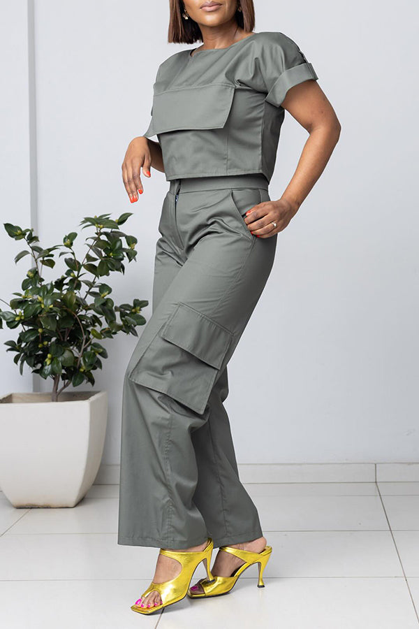 Casual Short Sleeve T-shirt & Wide Leg Pants Set
