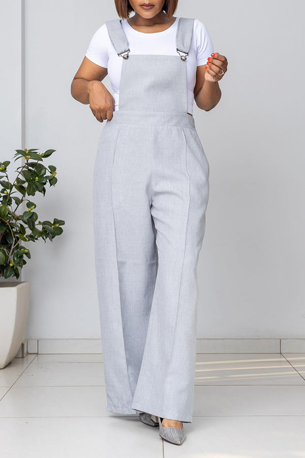 Chic Solid Slant Pocket Wide Leg Overalls
