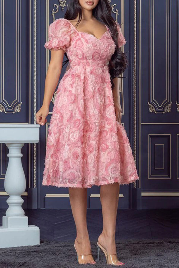 Elegant Sweetheart Collar Flowers Midi Dress