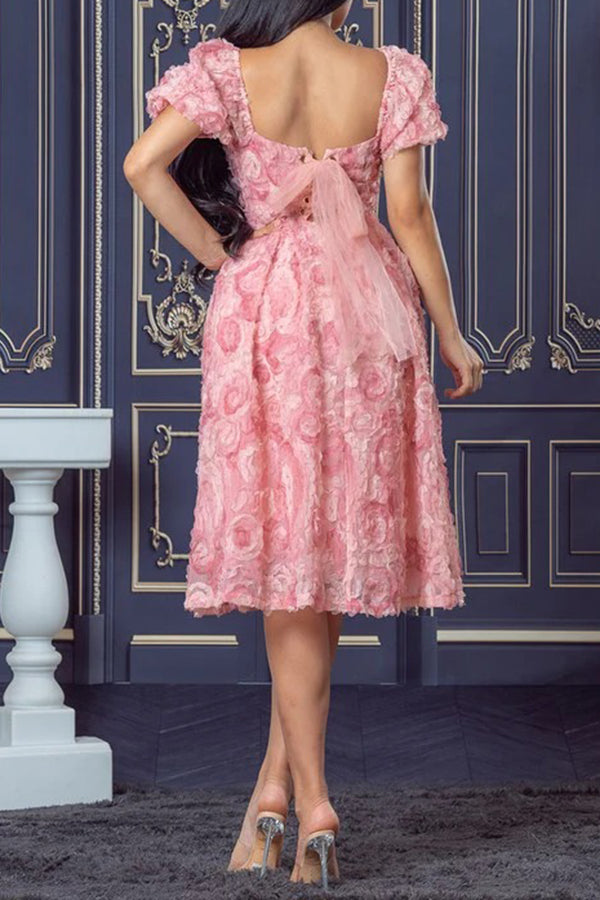 Elegant Sweetheart Collar Flowers Midi Dress