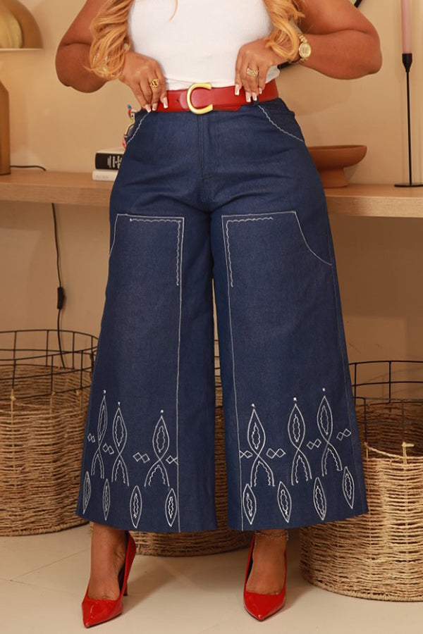 Stylish Embroidered Wide Leg Jeans