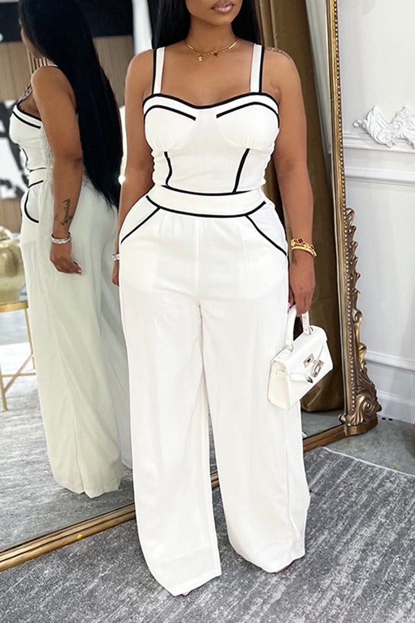 Casual Contrasting Lines Wide Leg Jumpsuits