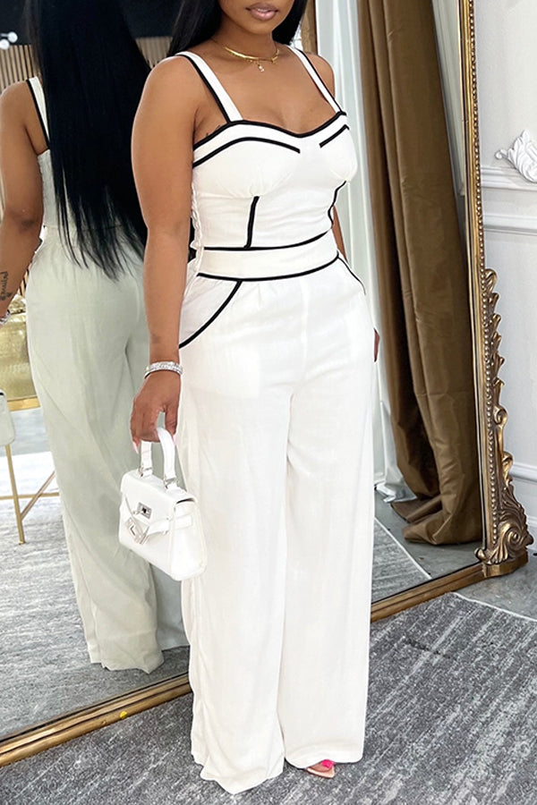Casual Contrasting Lines Wide Leg Jumpsuits