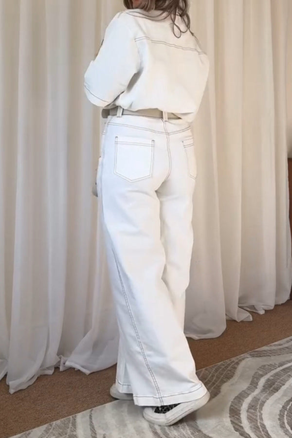 Casual Single Breasted Top & Wide Leg Pants Set