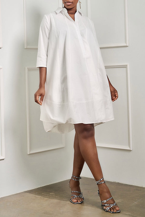 Casual Shirt Collar A-Line Shirt Midi Dress