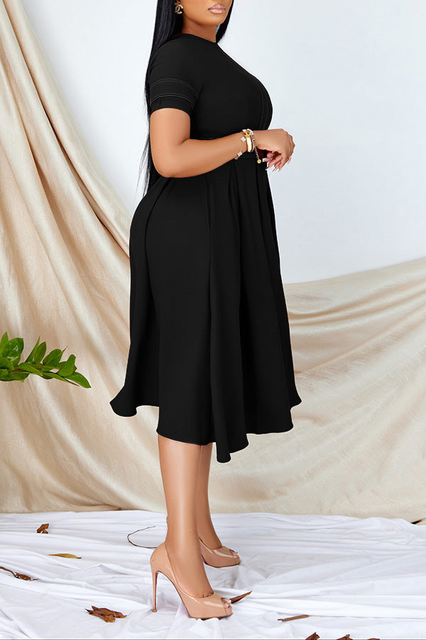 Short Sleeve Seam Detail A-line Dress