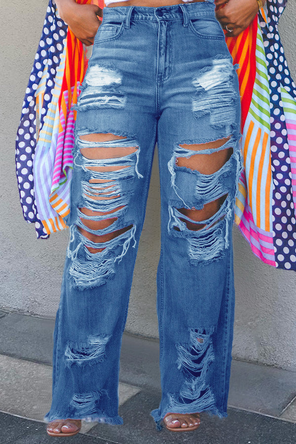 Chic Ripped Straight Leg Jeans