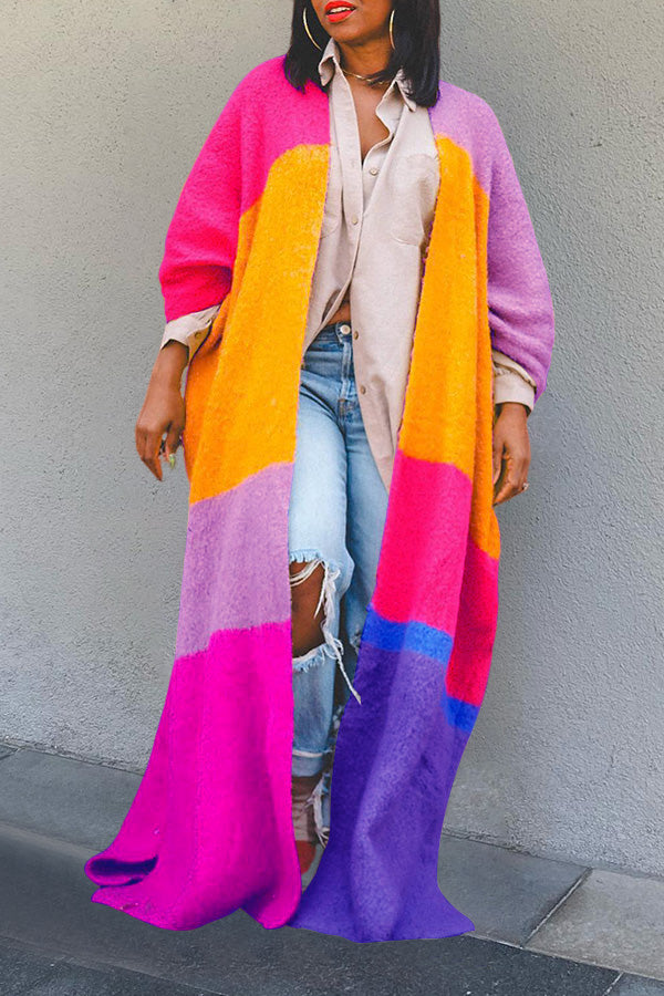 Colourful Colorblock Drop Shoulder Knit Cardigan