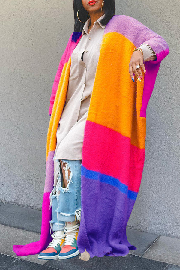 Colourful Colorblock Drop Shoulder Knit Cardigan