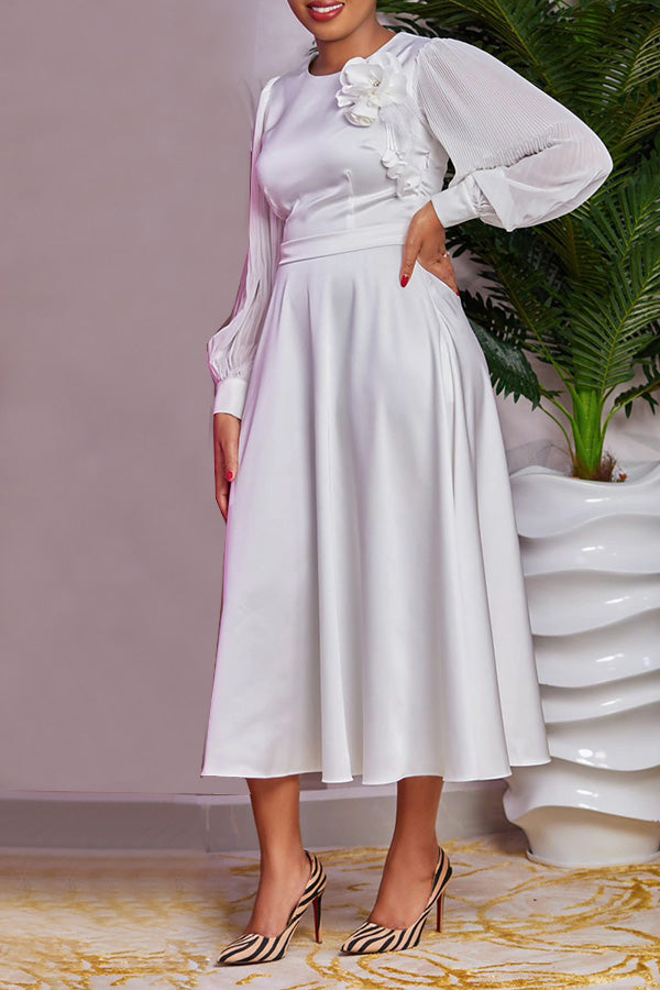 Elegant Lantern Sleeve Midi Dress