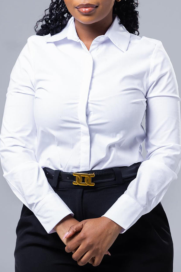 Classic  Solid Button Up Blouse