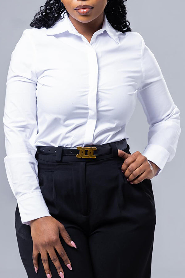 Classic  Solid Button Up Blouse