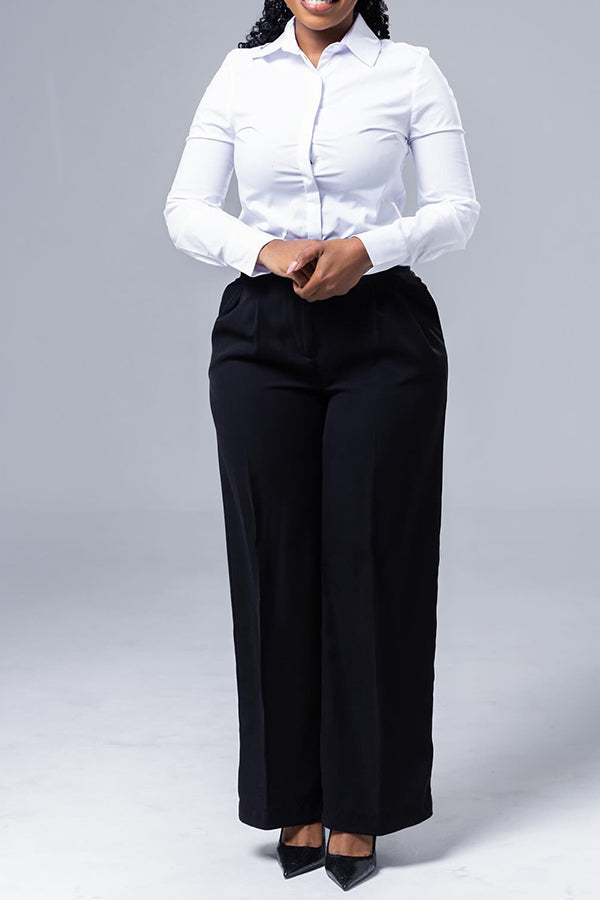 Classic  Solid Button Up Blouse