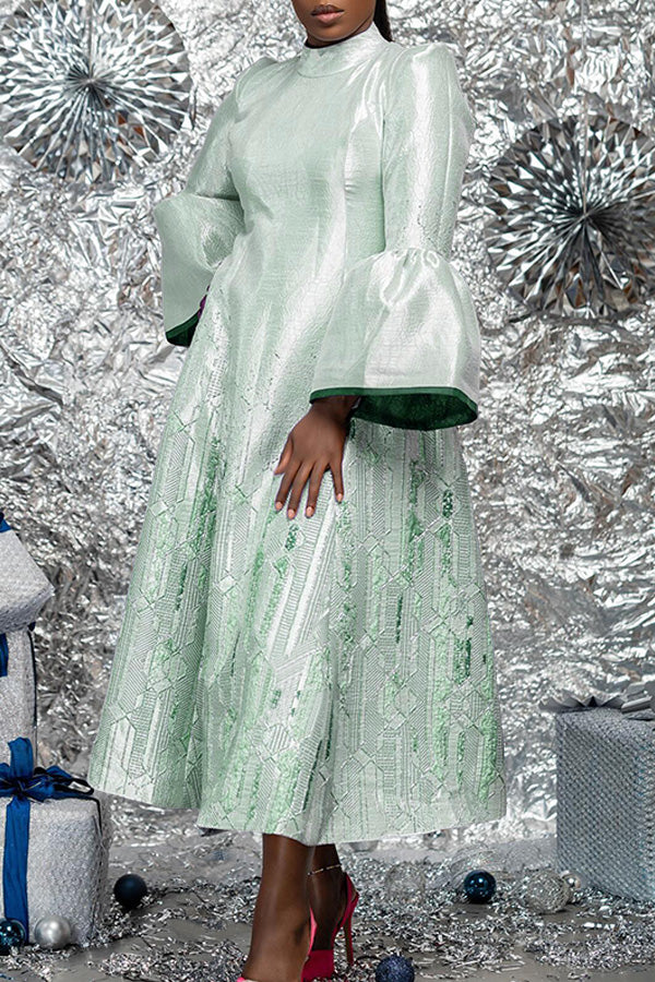 Elegant Mock Neck Flared Sleeves Dress