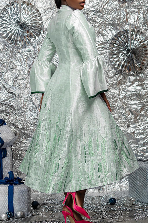 Elegant Mock Neck Flared Sleeves Dress