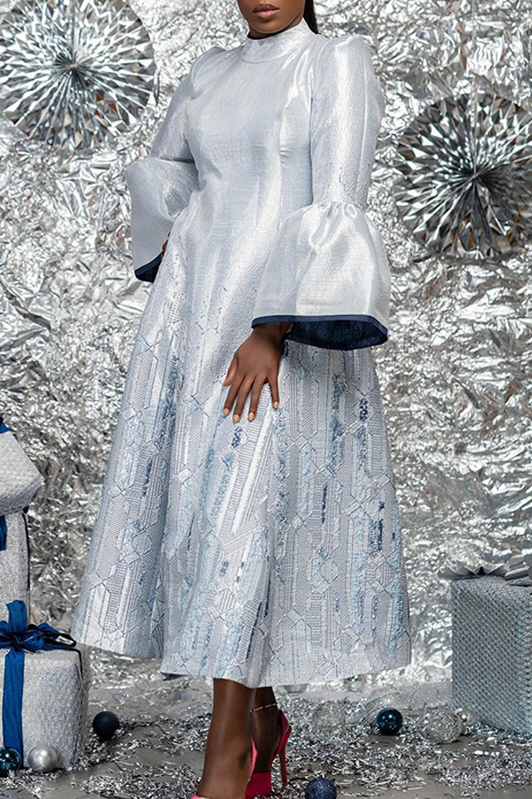 Elegant Mock Neck Flared Sleeves Dress