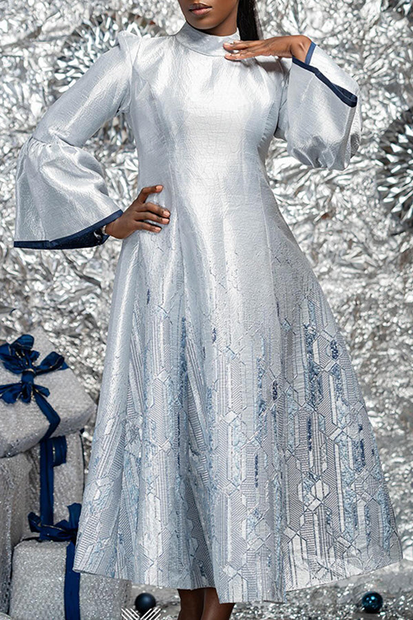 Elegant Mock Neck Flared Sleeves Dress