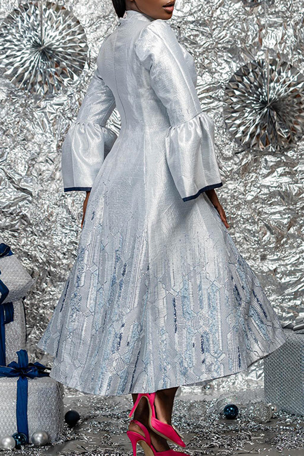 Elegant Mock Neck Flared Sleeves Dress