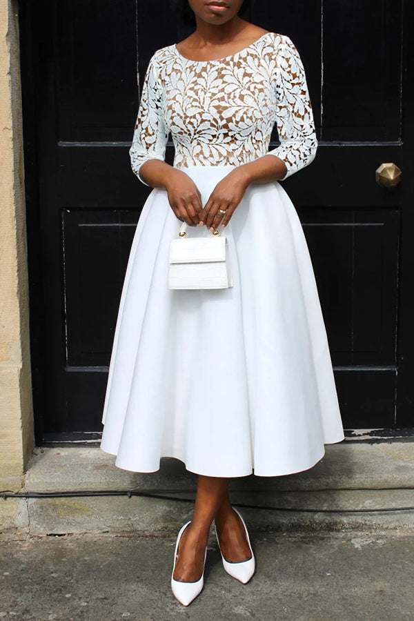 Classic Half Sleeve Lace Patchwork Dress