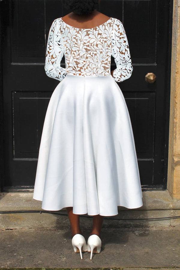 Classic Half Sleeve Lace Patchwork Dress