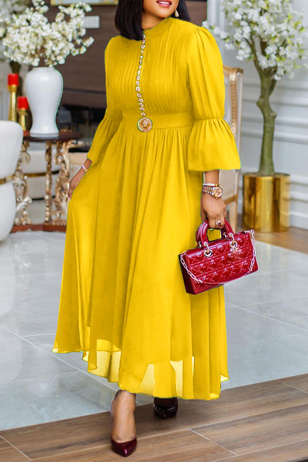 Elegant Trumpet Sleeve Chiffon Dress