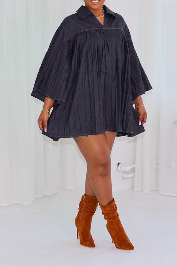 Stylish Pleated Denim Mini Dress