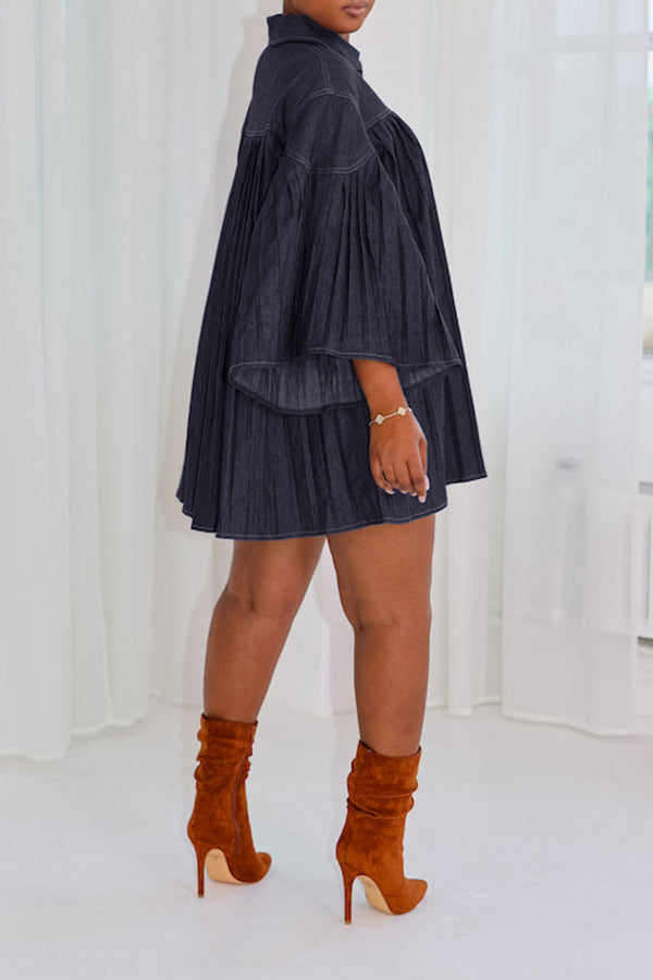 Stylish Pleated Denim Mini Dress