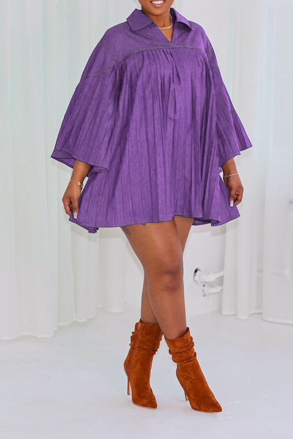 Stylish Pleated Denim Mini Dress
