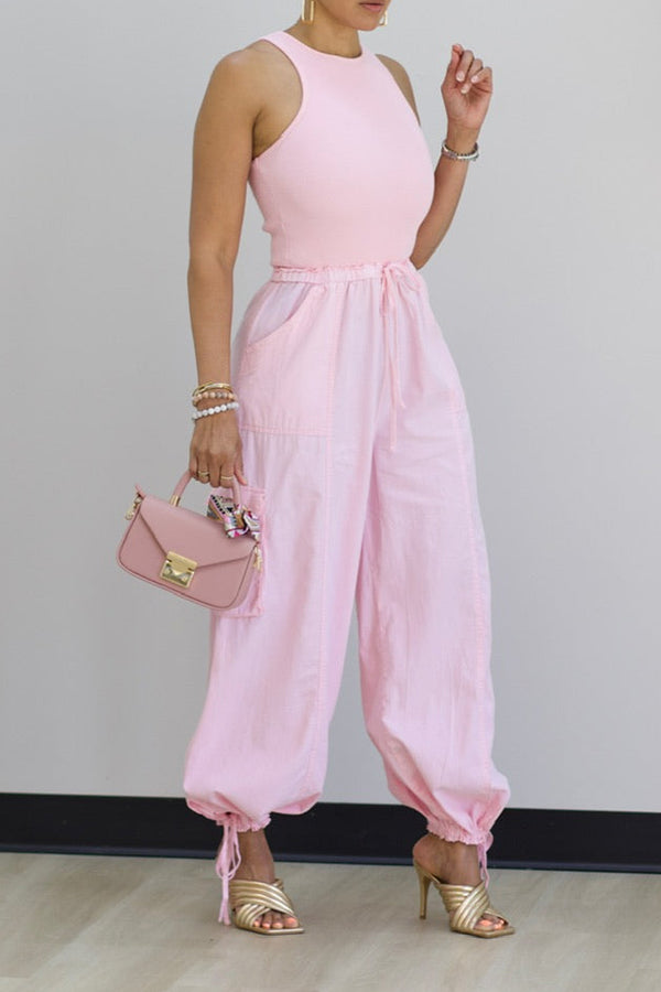 Casual Side Pockets Drawstring Waist Jumpsuit