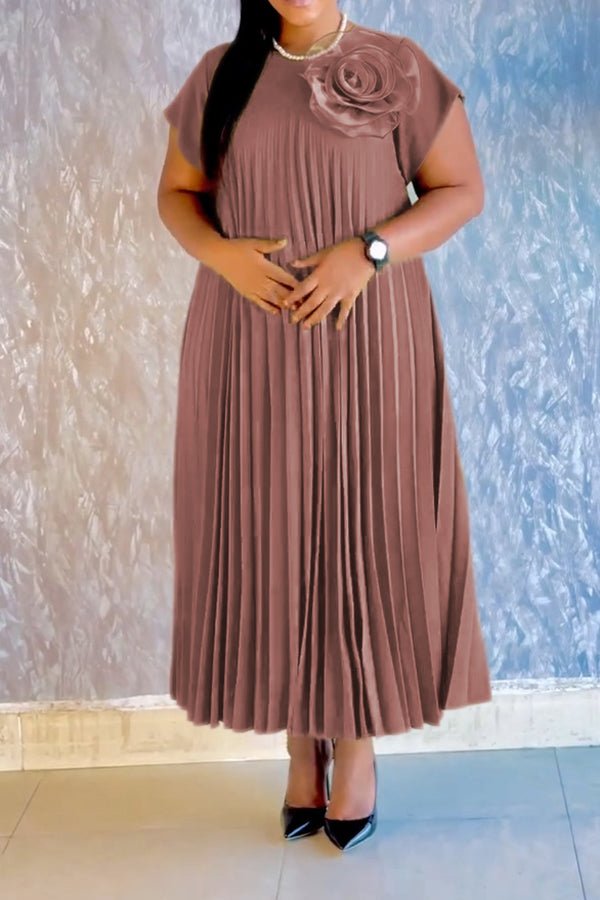 Stylish Batwing Sleeve 3D Floral Pleated Dress