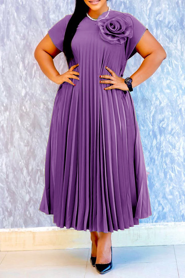 Stylish Batwing Sleeve 3D Floral Pleated Dress