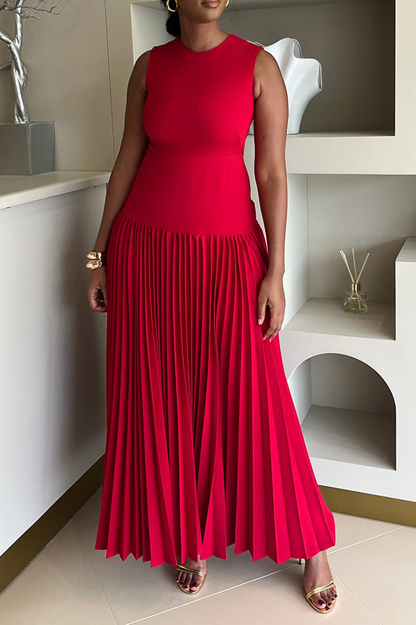 Elegant Pleated Back Zip Vest Dress