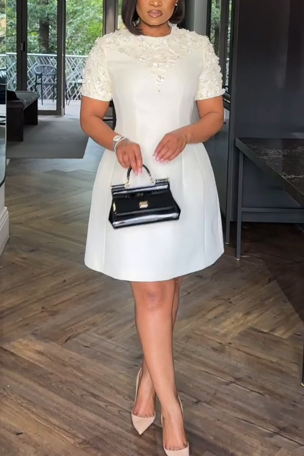 Gorgeous Short Sleeve 3D Floral Dress