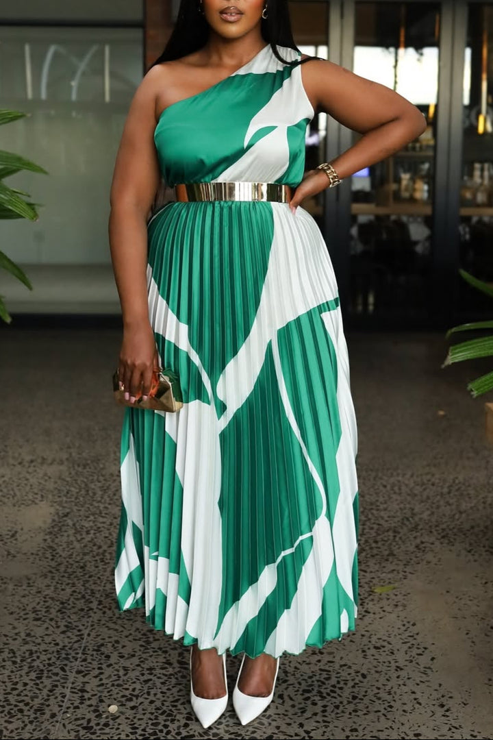 Vacation One-shoulder Pleated Printed Dress