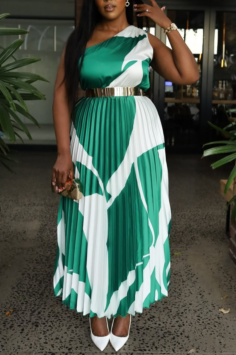 Vacation One-shoulder Pleated Printed Dress
