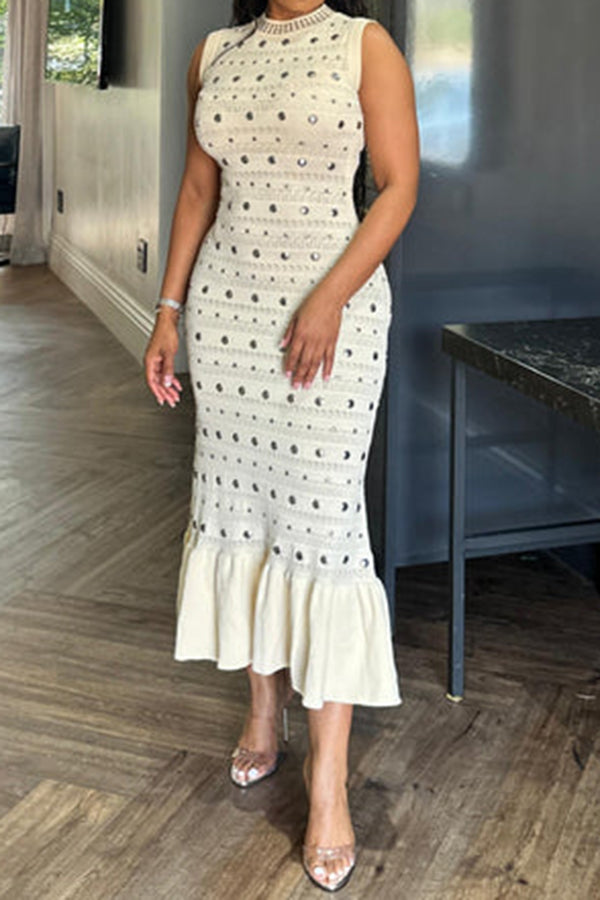 Elegant Polka Dot Fishtail Hem Tank Dress