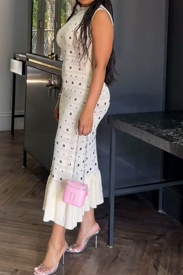 Elegant Polka Dot Fishtail Hem Tank Dress