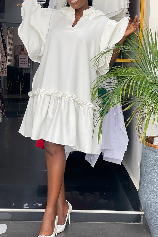 Stylish Layered Ruffle Sleeve Babydoll Dress