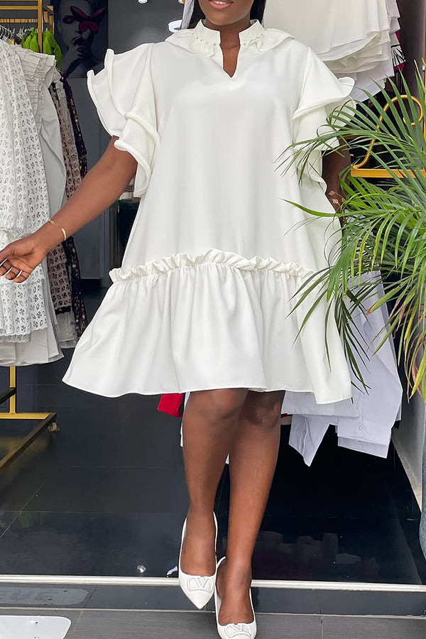 Stylish Layered Ruffle Sleeve Babydoll Dress